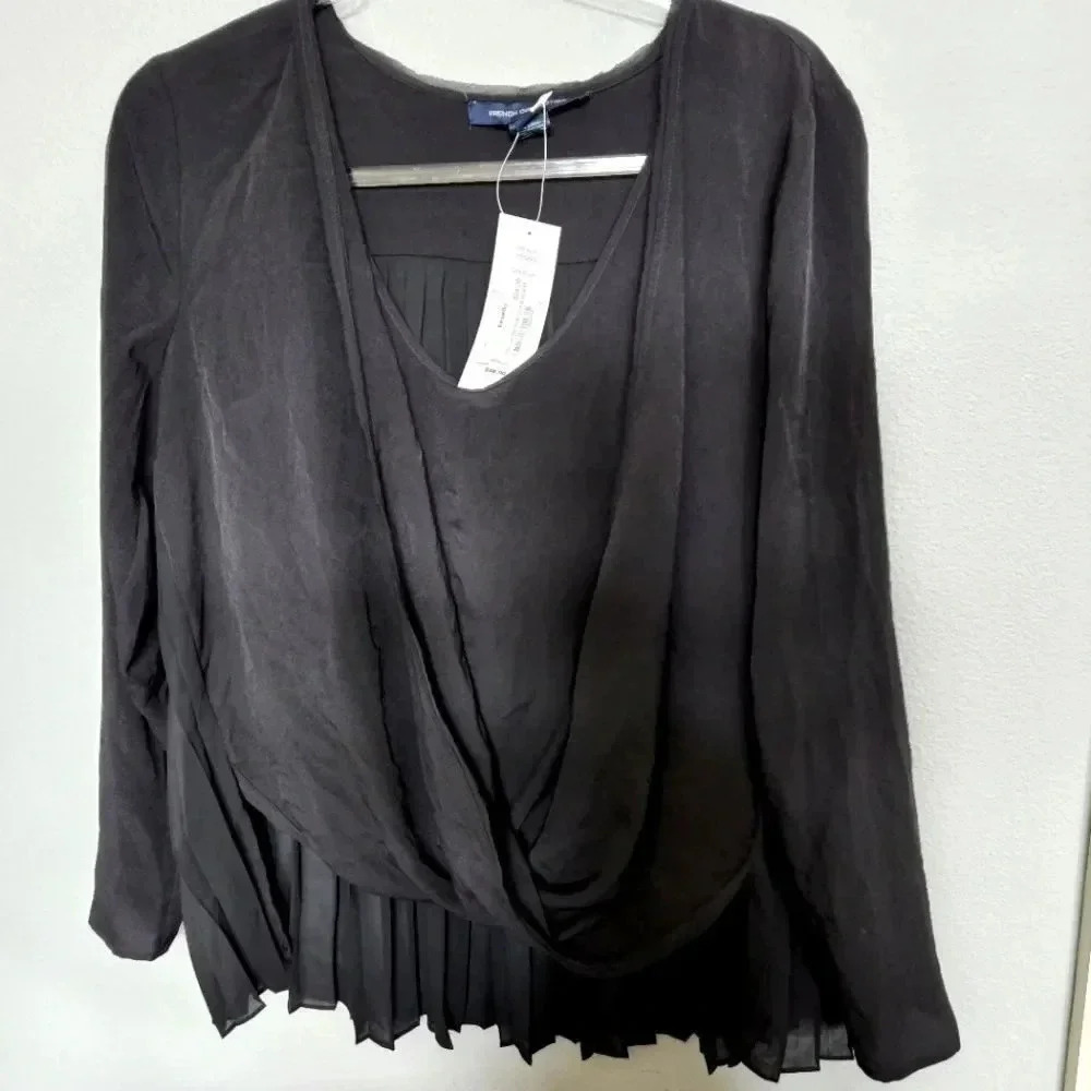 NWT Black pleaded surplice blouse
